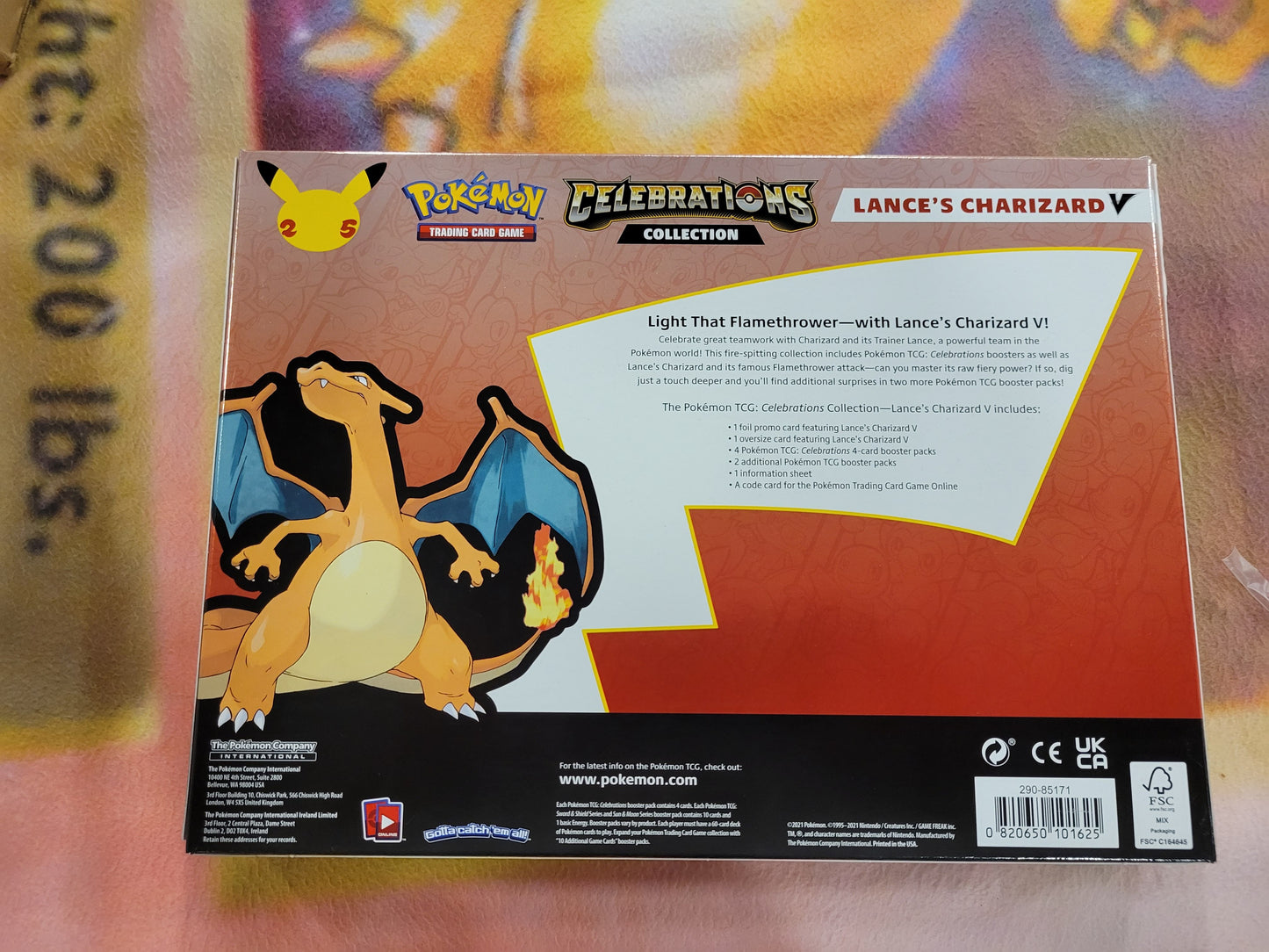 Back of Lance's Charizard box