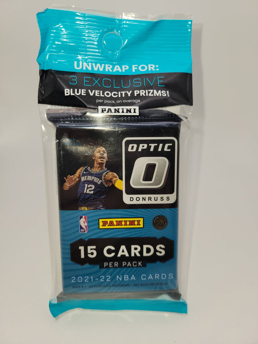 2021-22 NBA Donruss Optic fat pack 15 cards per pack 3 exclusive Blue Velocity Prizms