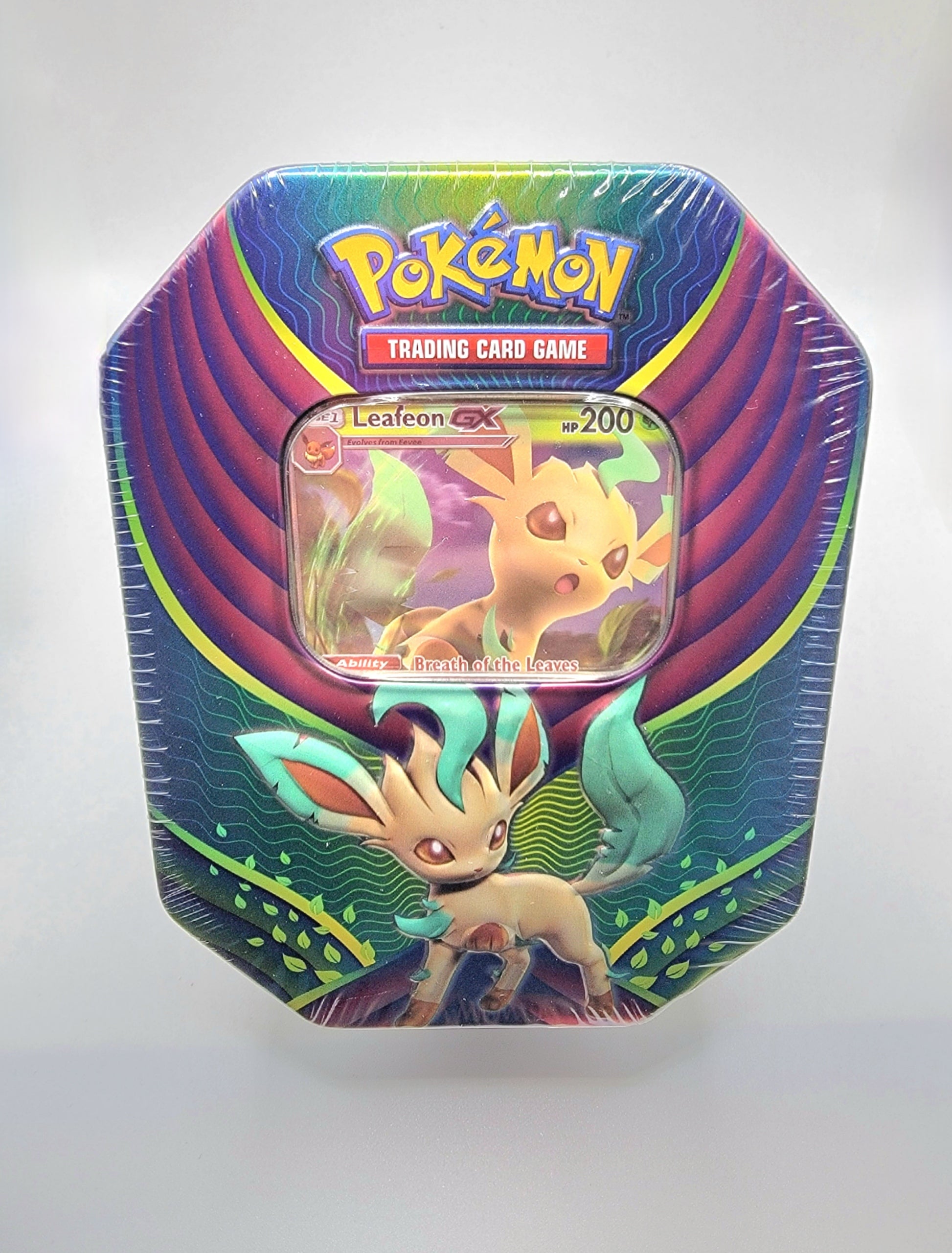 Each Leafeon GX Tin contains one foil promo Leafeon GX card, 4 TCG packs, and one online code cards.